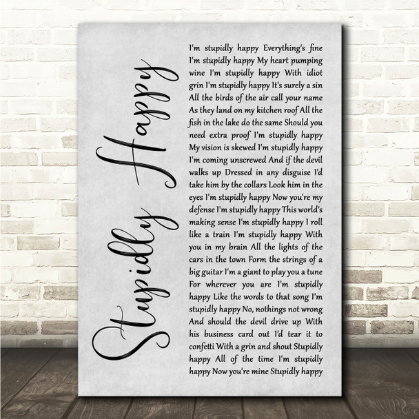 XTC Stupidly Happy Grey Rustic Script Song Lyric Wall Art Canvas Framed Print