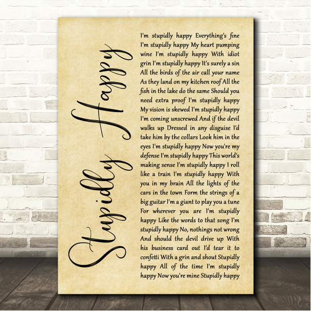 XTC Stupidly Happy Rustic Script Song Lyric Wall Art Canvas Framed Print