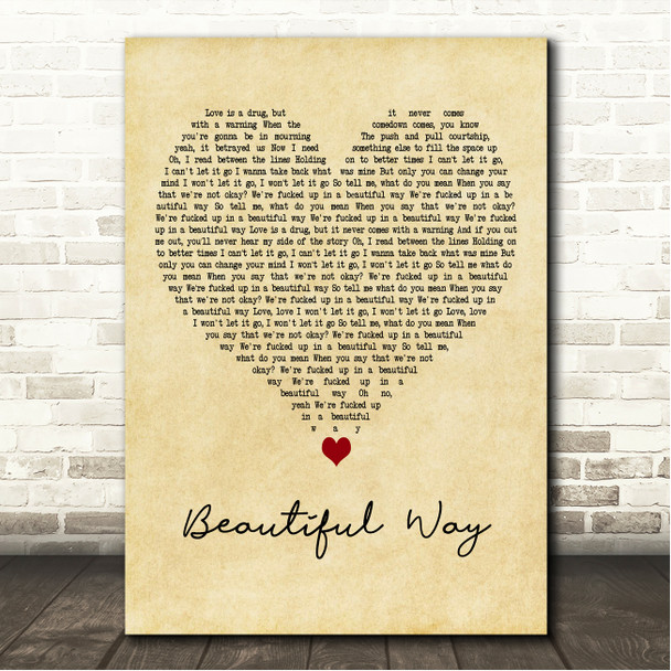 You Me At Six Beautiful Way Vintage Heart Song Lyric Wall Art Canvas Framed Print