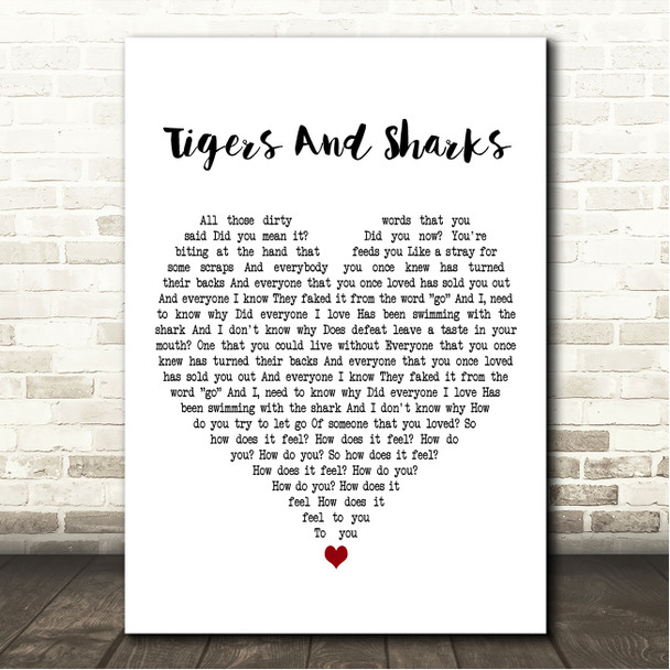 You Me At Six Tigers And Sharks White Heart Song Lyric Wall Art Canvas Framed Print