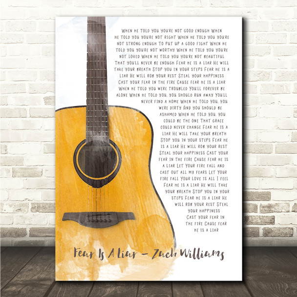 Zach Williams Fear Is A Liar Acoustic Guitar Watercolour Song Lyric Wall Art Canvas Framed Print