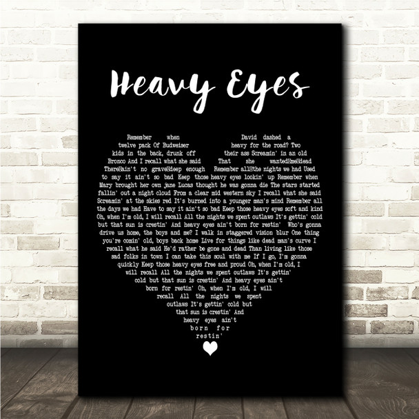 Zach Bryan Heavy Eyes Black Heart Song Lyric Wall Art Canvas Framed Print