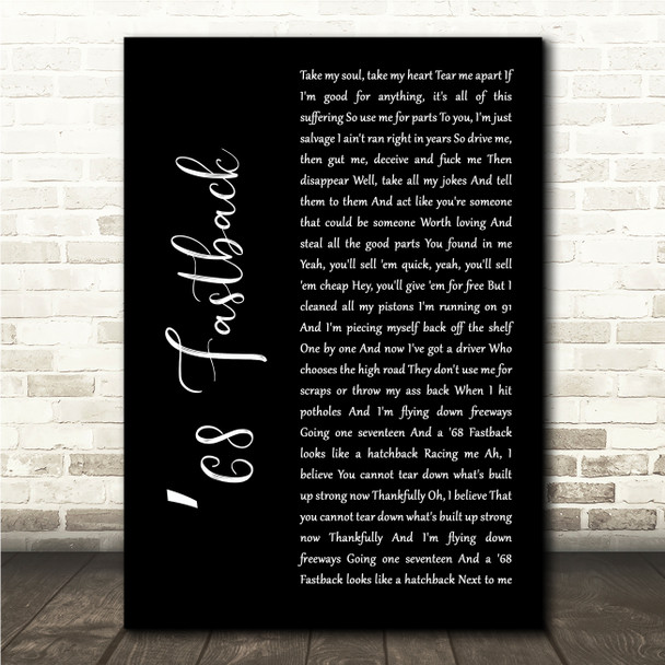 Zach Bryan 68 Fastback Black Script Song Lyric Wall Art Canvas Framed Print