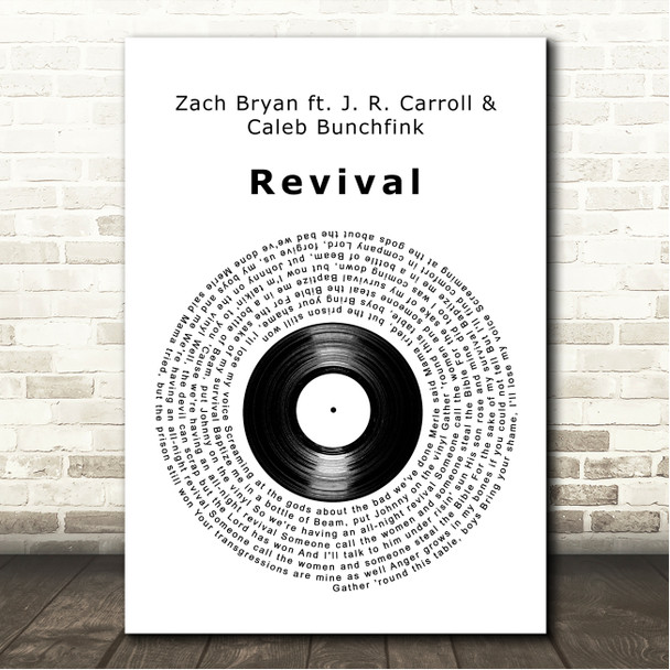 Zach Bryan ft. J. R. Carroll & Caleb Bunchfink Revival Vinyl Record Song Lyric Wall Art Canvas Framed Print