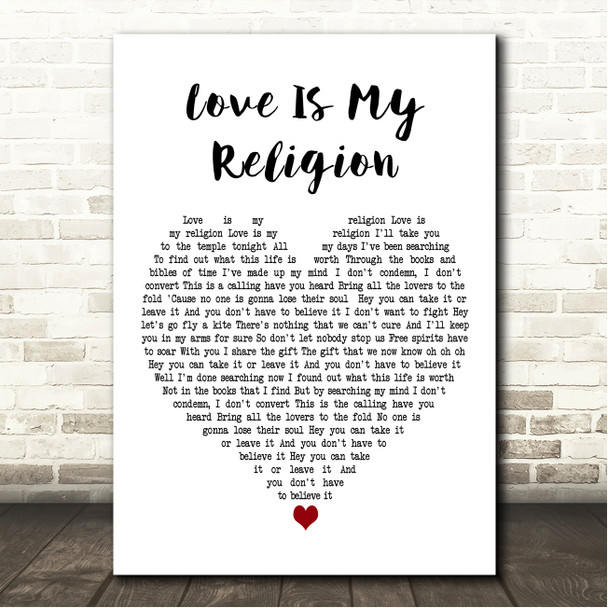 Ziggy Marley Love Is My Religion White Heart Song Lyric Wall Art Canvas Framed Print