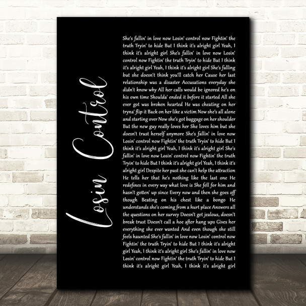 Russ Losin Control Black Script Song Lyric Wall Art Print
