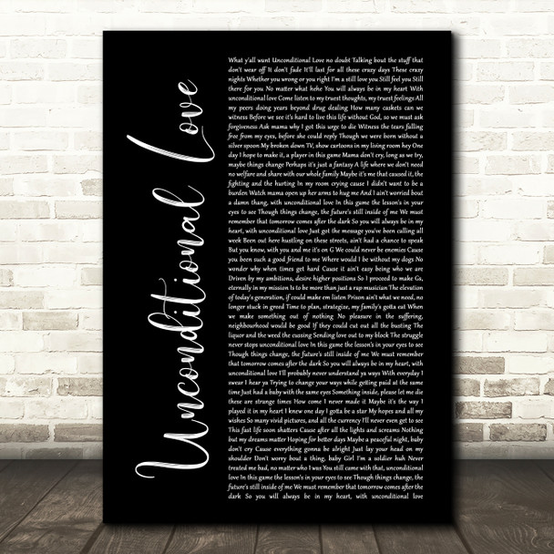 2Pac Unconditional Love Black Script Song Lyric Wall Art Print