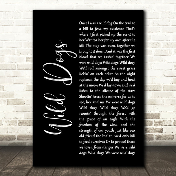 Colter Wall Wild Dogs Black Script Song Lyric Wall Art Print