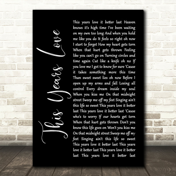 David Gray This Years Love Black Script Song Lyric Wall Art Print