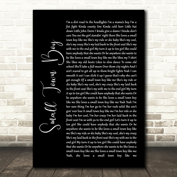 Dustin Lynch Small Town Boy Black Script Song Lyric Wall Art Print