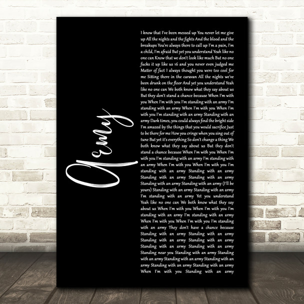 Ellie Goulding Army Black Script Song Lyric Wall Art Print