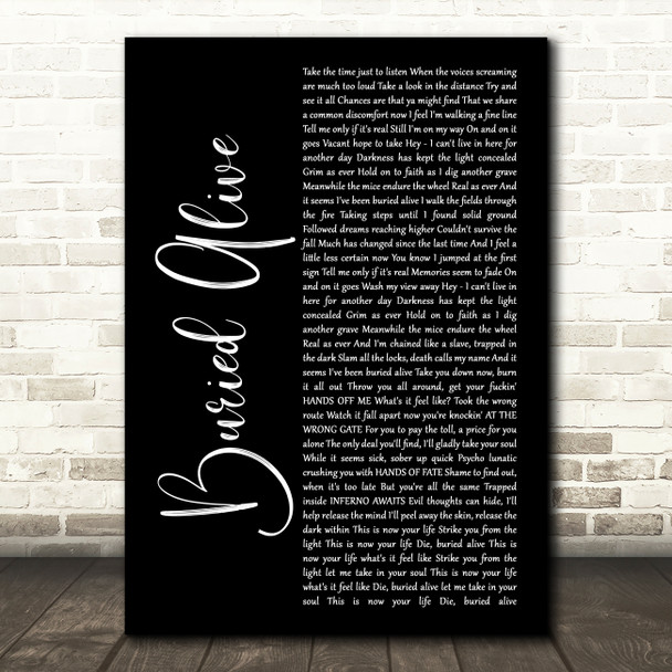 Avenged Sevenfold Buried Alive Black Script Song Lyric Wall Art Print