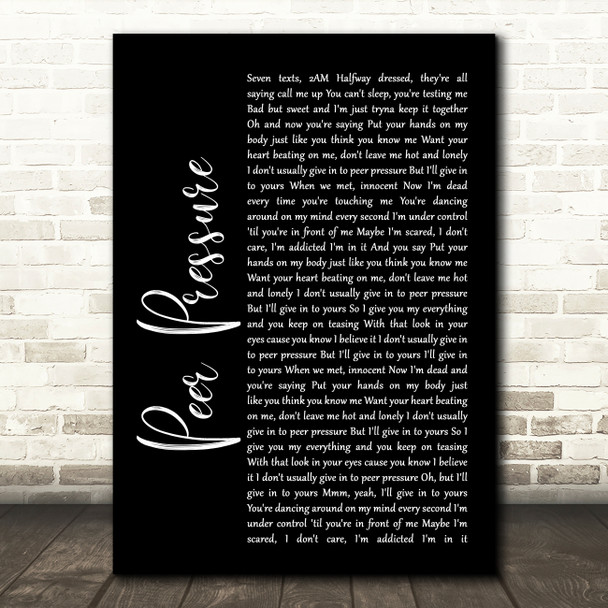 James Bay Peer Pressure Black Script Song Lyric Wall Art Print