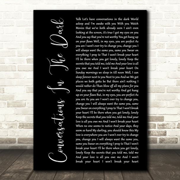 John Legend Conversations In The Dark Black Script Song Lyric Wall Art Print