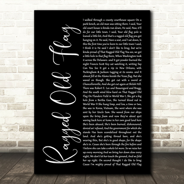 Johnny Cash Ragged Old Flag Black Script Song Lyric Wall Art Print