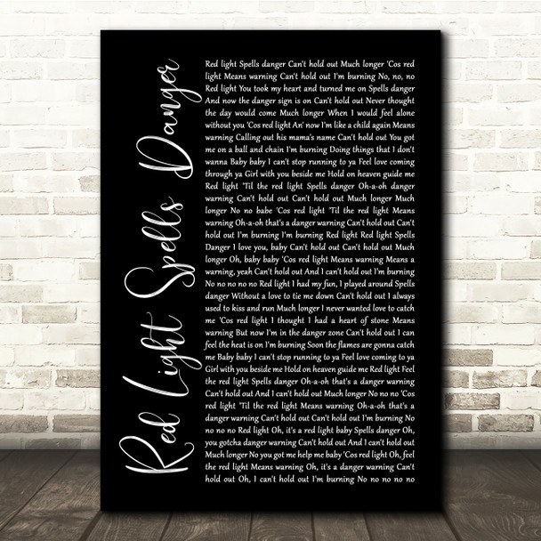Billy Ocean Red Light Spells Danger Black Script Song Lyric Quote Print