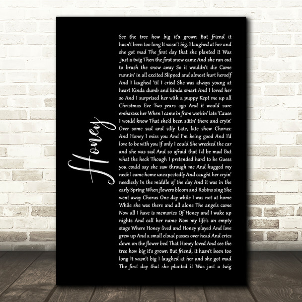Bobby Goldsboro Honey Black Script Song Lyric Quote Print