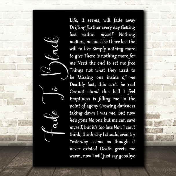 Metallica Fade To Black Black Script Song Lyric Quote Print