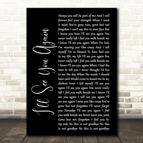 Westlife I'll See You Again Black Script Song Lyric Quote Print