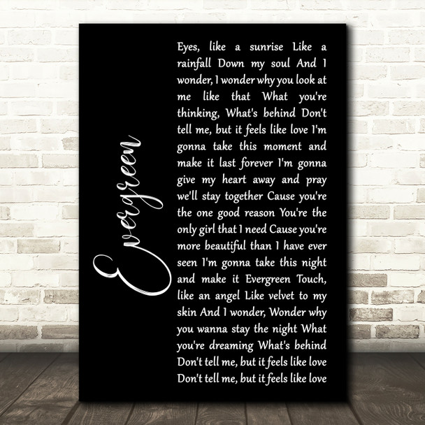 Will Young Evergreen Black Script Song Lyric Quote Print