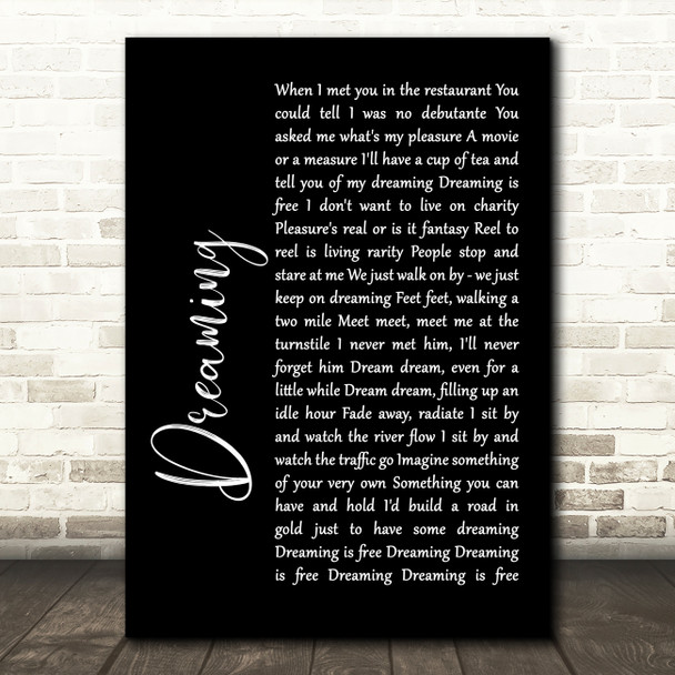 Blondie Dreaming Black Script Song Lyric Print