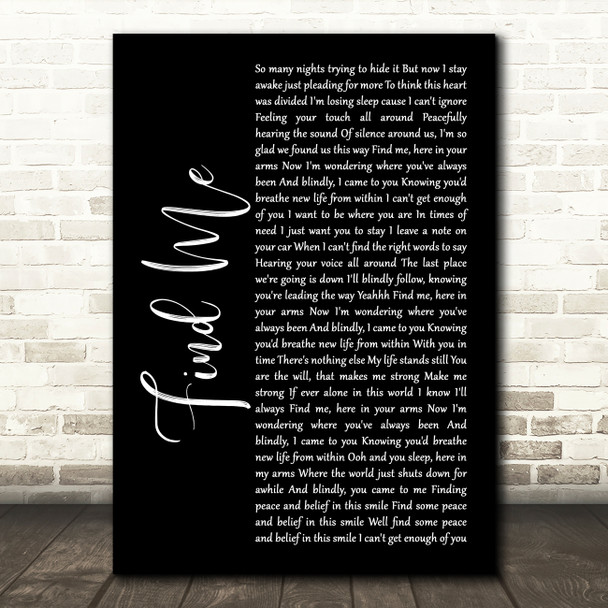 Boyce Avenue Find Me Black Script Song Lyric Print