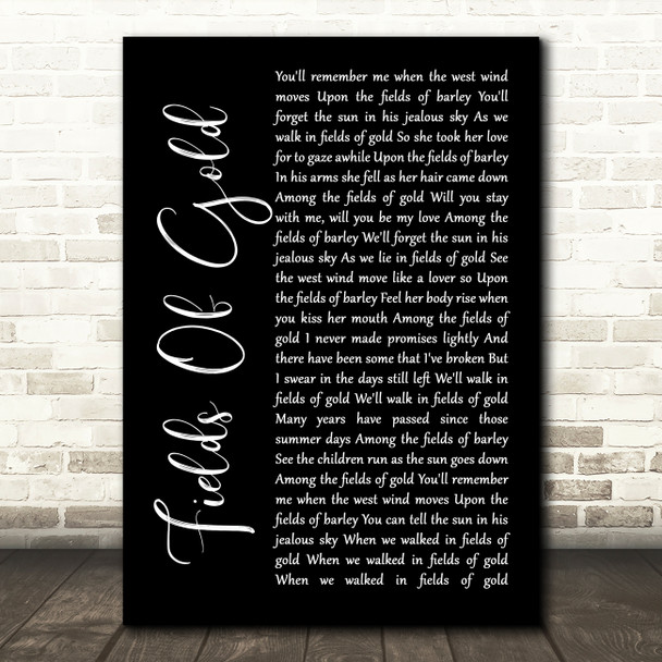 Sting Fields Of Gold Black Script Song Lyric Print
