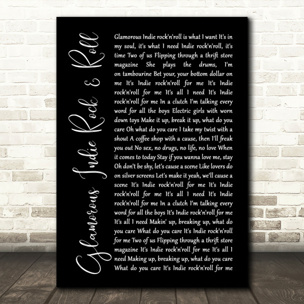 The Killers Glamorous Indie Rock & Roll Black Script Song Lyric Print