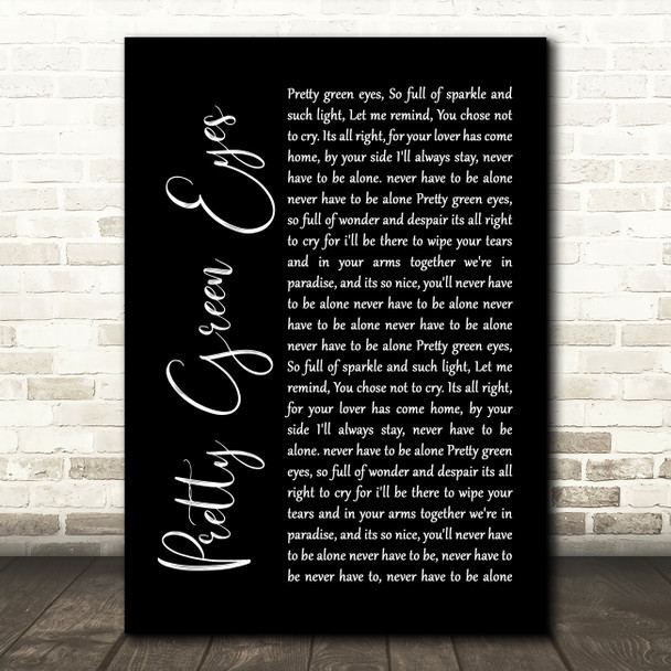 Ultrabeat Pretty Green Eyes Black Script Song Lyric Print