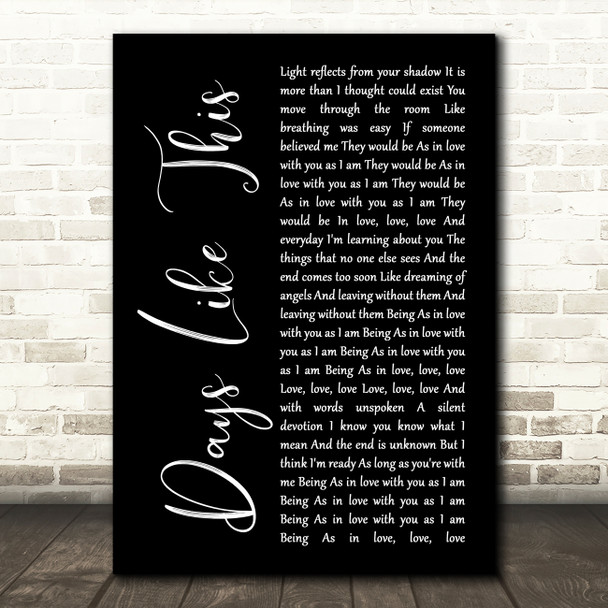 Van Morrison Days Like This Black Script Song Lyric Print