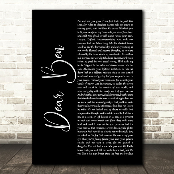 Loyle Carner & Jean Coyle-Larner Dear Ben Black Script Song Lyric Print