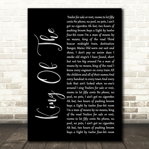 Roger Miller King Of The Road Black Script Song Lyric Print