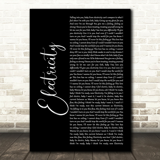 Silk City & Dua Lipa Electricity Black Script Song Lyric Print