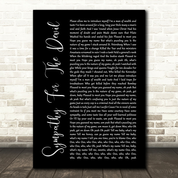 The Rolling Stones Sympathy For The Devil Black Script Song Lyric Print