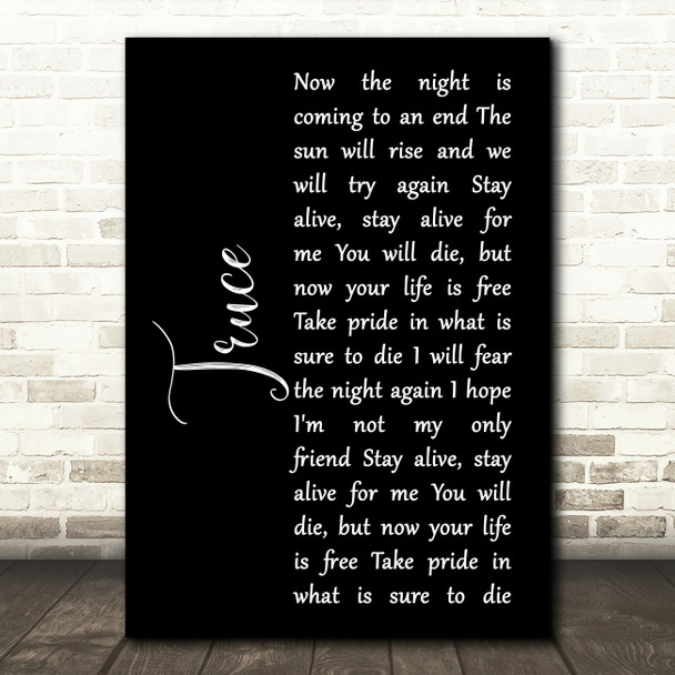 twenty one pilots Truce Black Script Song Lyric Print