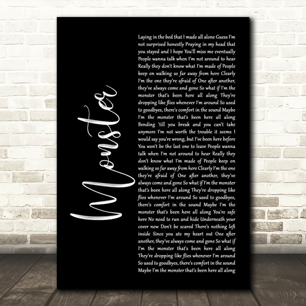 Gabbie Hanna Monster Black Script Song Lyric Quote Print