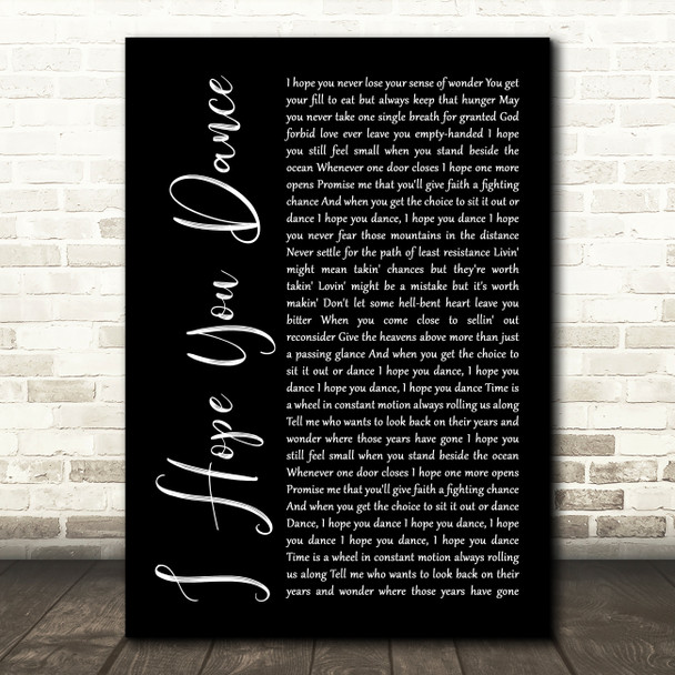 Lee Ann Womack I Hope You Dance Black Script Song Lyric Quote Print