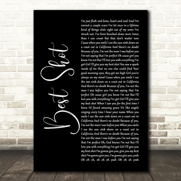 Jimmie Allen Best Shot Black Script Song Lyric Print
