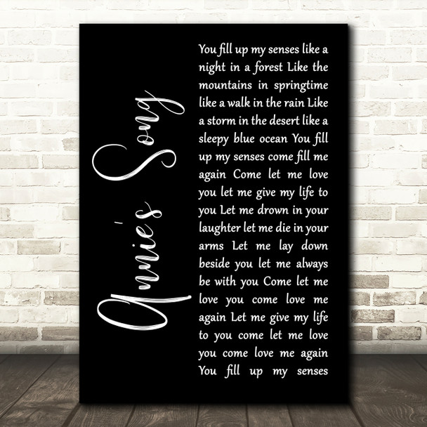 John Denver Annie's Song Black Script Song Lyric Print
