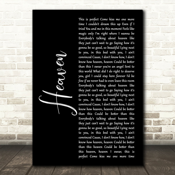 Kane Brown Heaven Black Script Song Lyric Print
