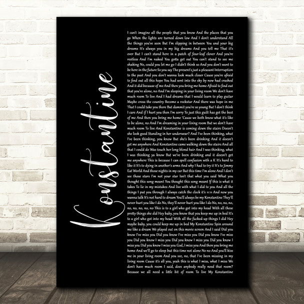 Something Corporate Konstantine Black Script Song Lyric Print