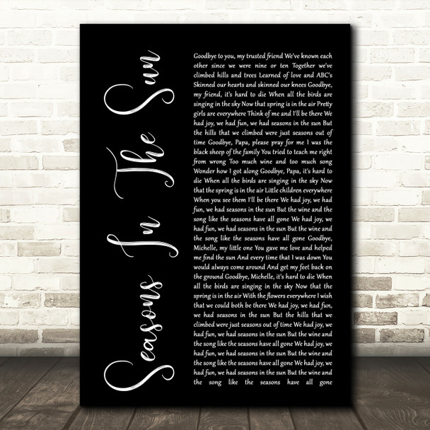 Westlife Seasons In The Sun Black Script Song Lyric Quote Print