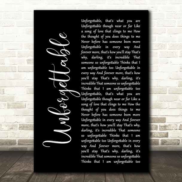 Nat King Cole Unforgettable Black Script Song Lyric Music Art Print