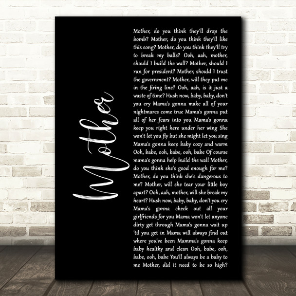 Pink Floyd Mother Black Script Song Lyric Music Art Print