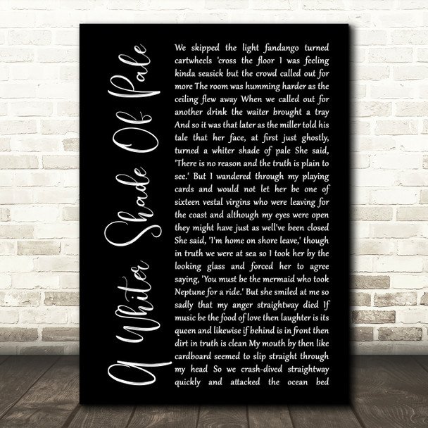 Procol Harum A Whiter Shade Of Pale Black Script Song Lyric Music Art Print