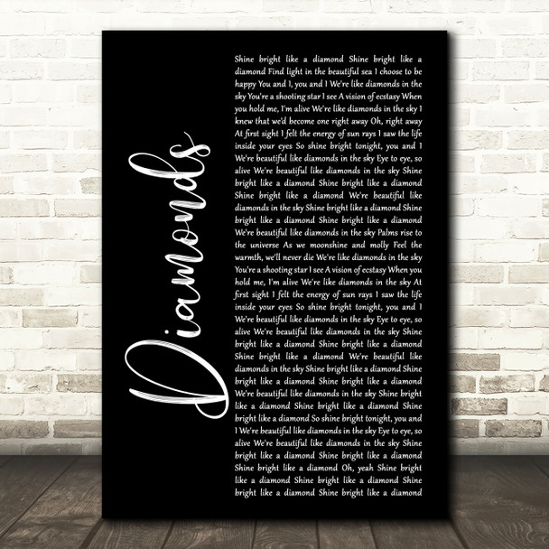 Rihanna Diamonds Black Script Song Lyric Music Art Print