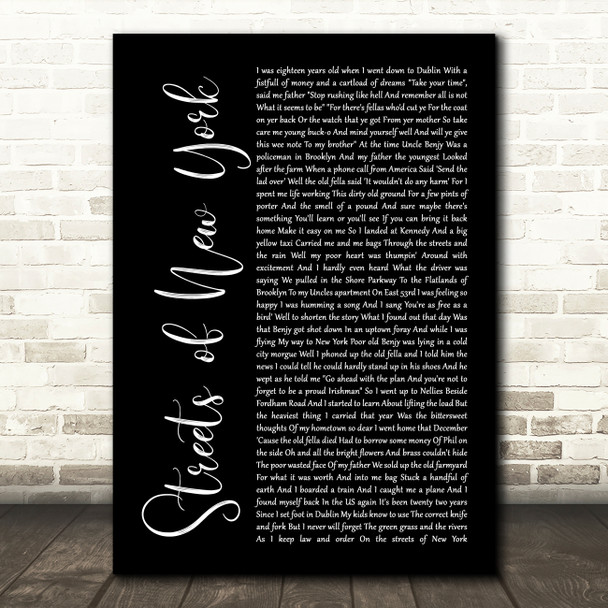 Ryan McMullan Streets of New York Black Script Song Lyric Music Art Print