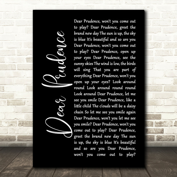 The Beatles Dear Prudence Black Script Song Lyric Music Art Print