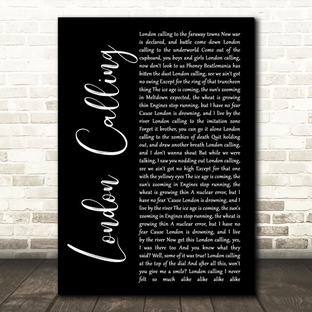 The Clash London Calling Black Script Song Lyric Music Art Print