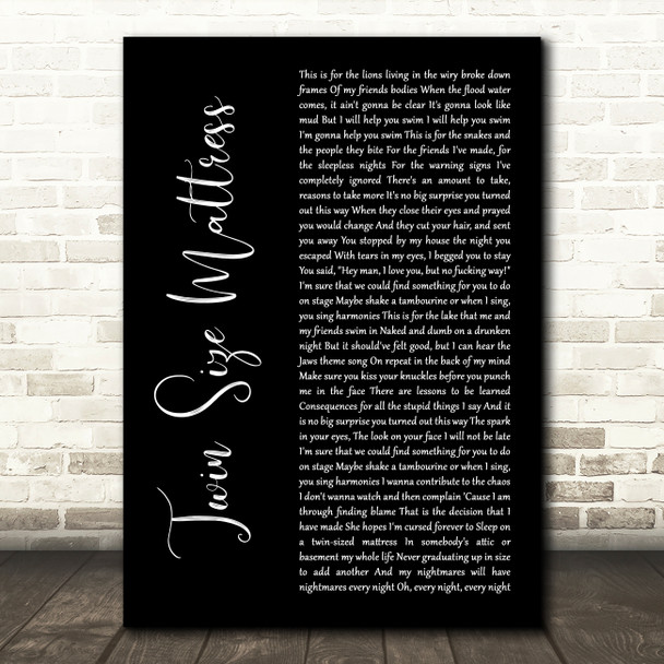 The Front Bottoms Twin Size Mattress Black Script Song Lyric Music Art Print